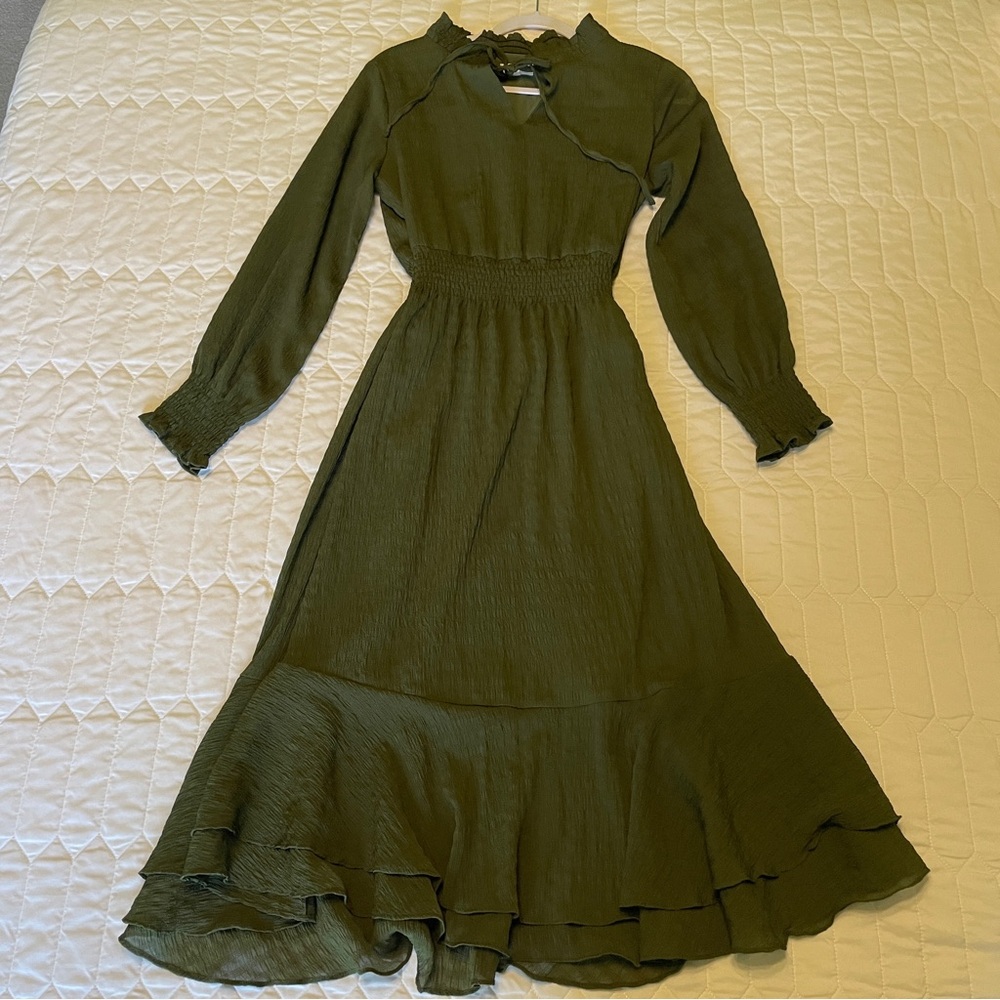 Roolee Olive Green Midi Dress